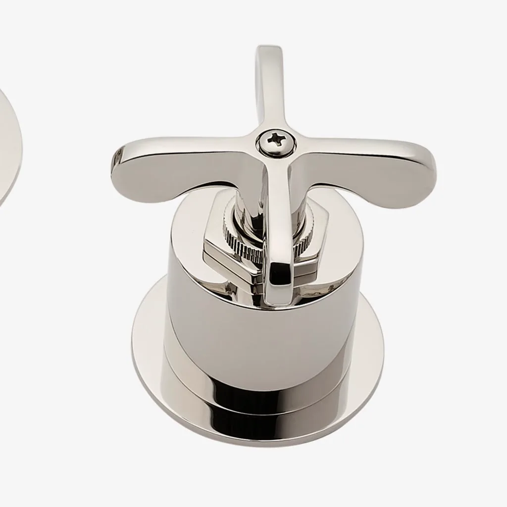 Henry cross handle detail in polished metal, showing the industrial neck and deck flange